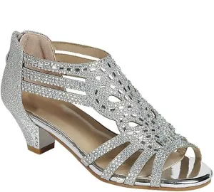 ABSOLEX Girl's Strappy Open Toe Rhinestone Glitter Low Heels Sandals