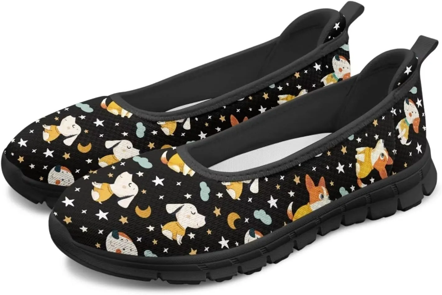 Adorable Animals Print Womens Ballet Flats Dress Shoes Slip On Round Toe Mesh Casual Sneakers Fit Comfort Lightweight Platform Loafers Daily Wear