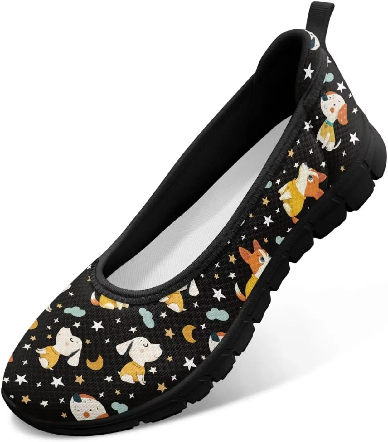 Adorable Animals Print Womens Ballet Flats Dress Shoes Slip On Round Toe Mesh Casual Sneakers Fit Comfort Lightweight Platform Loafers Daily Wear