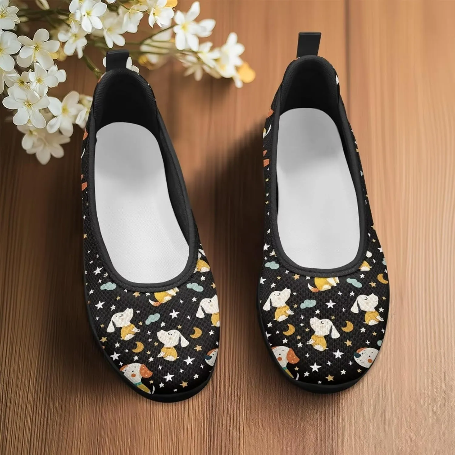 Adorable Animals Print Womens Ballet Flats Dress Shoes Slip On Round Toe Mesh Casual Sneakers Fit Comfort Lightweight Platform Loafers Daily Wear