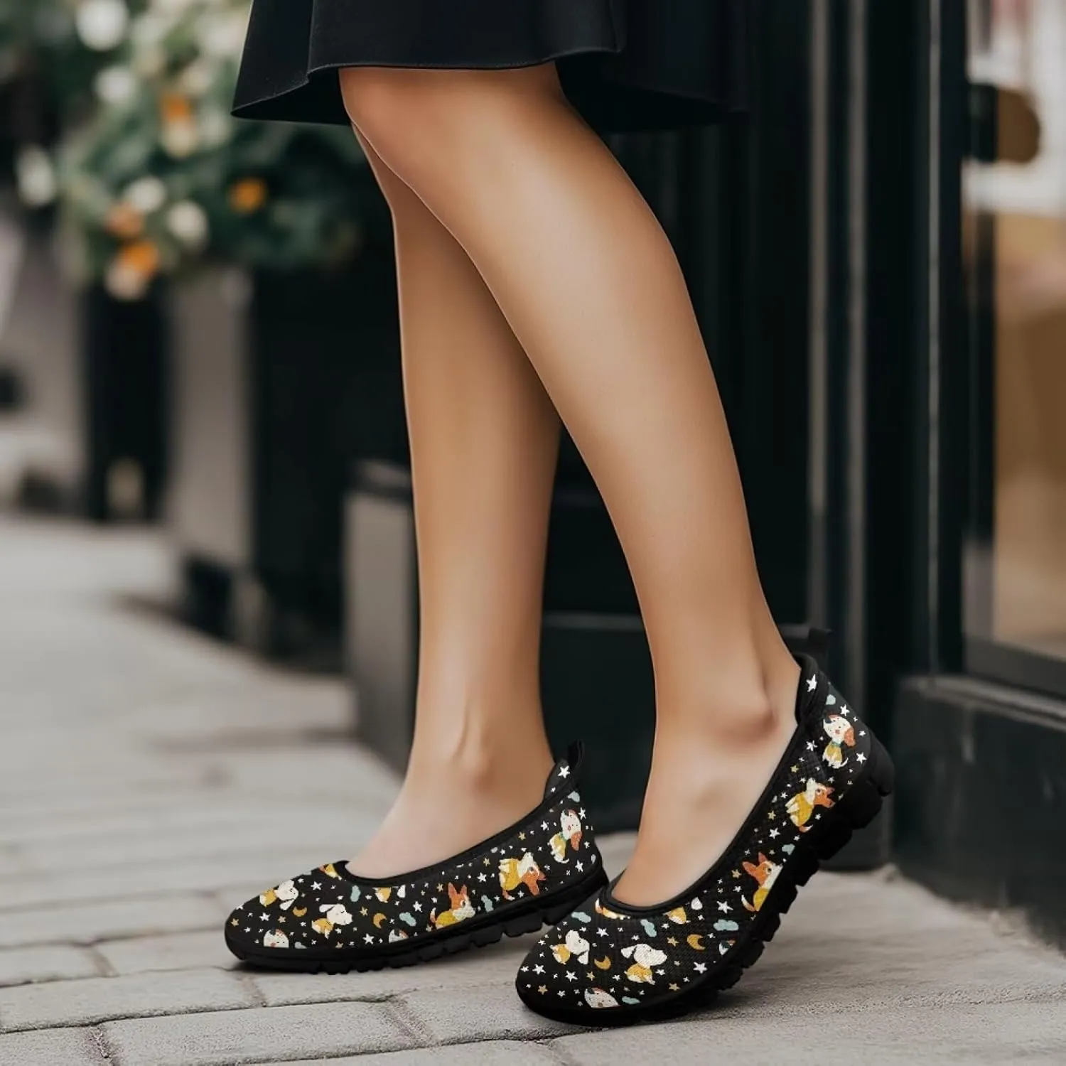 Adorable Animals Print Womens Ballet Flats Dress Shoes Slip On Round Toe Mesh Casual Sneakers Fit Comfort Lightweight Platform Loafers Daily Wear
