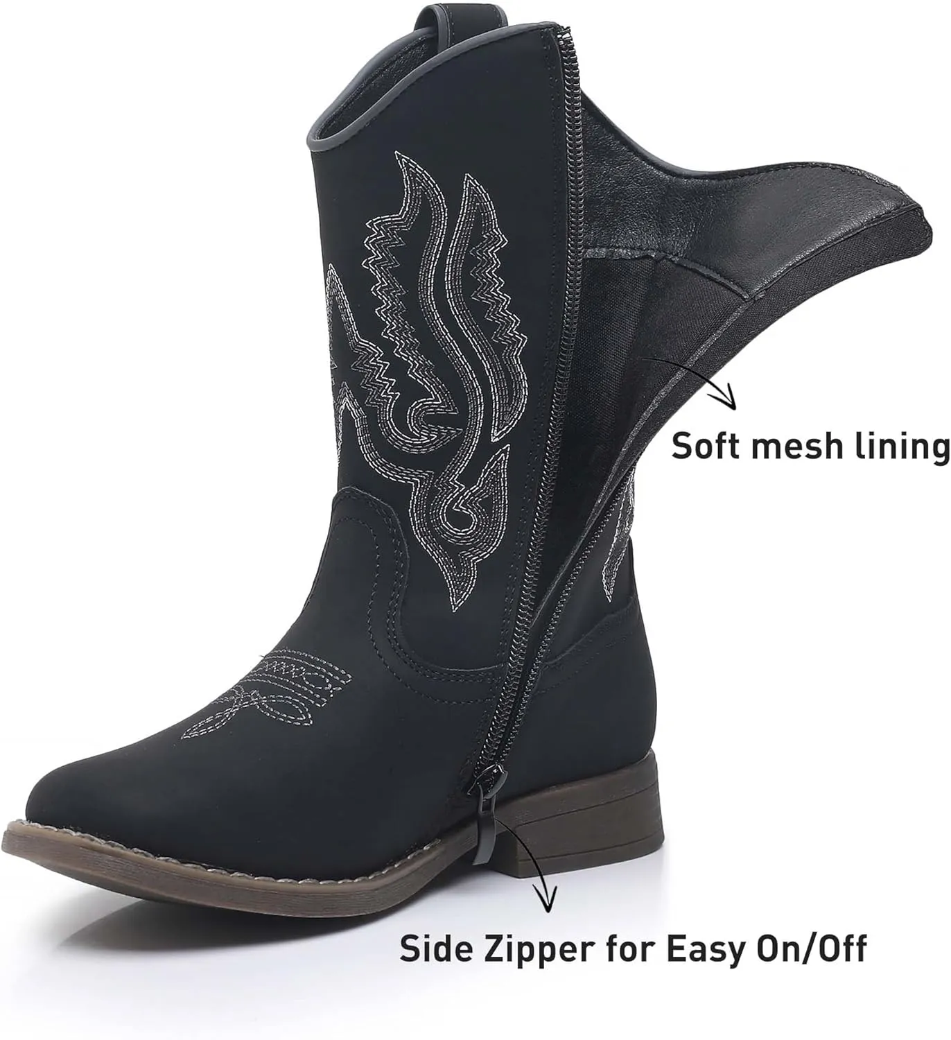 Ahannie Kids Cowboy Boots Boys Girls Square Toe Mid-Calf Cowgirl Western Boots with Side Zipper (Toddler/Little Kid/Big Kid)