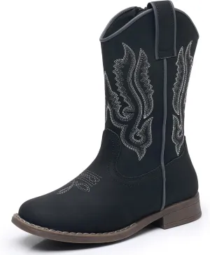 Ahannie Kids Cowboy Boots Boys Girls Square Toe Mid-Calf Cowgirl Western Boots with Side Zipper (Toddler/Little Kid/Big Kid)