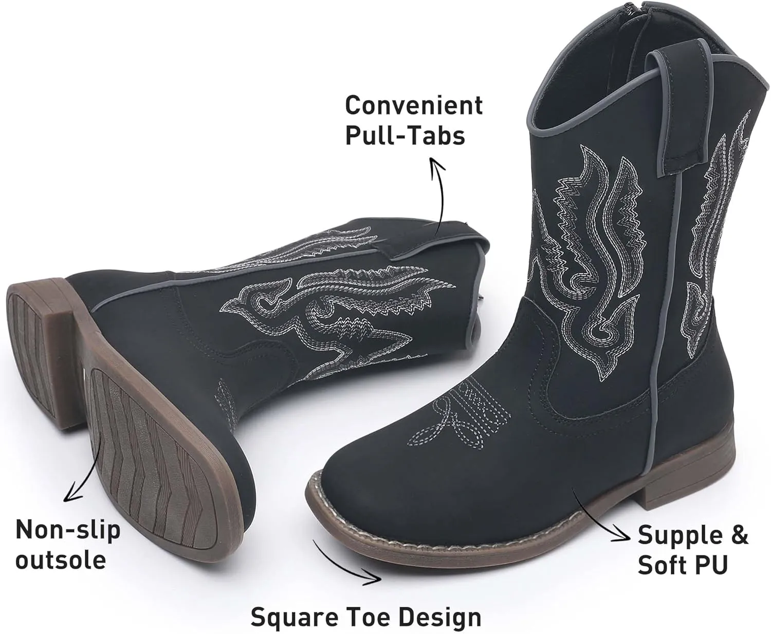 Ahannie Kids Cowboy Boots Boys Girls Square Toe Mid-Calf Cowgirl Western Boots with Side Zipper (Toddler/Little Kid/Big Kid)