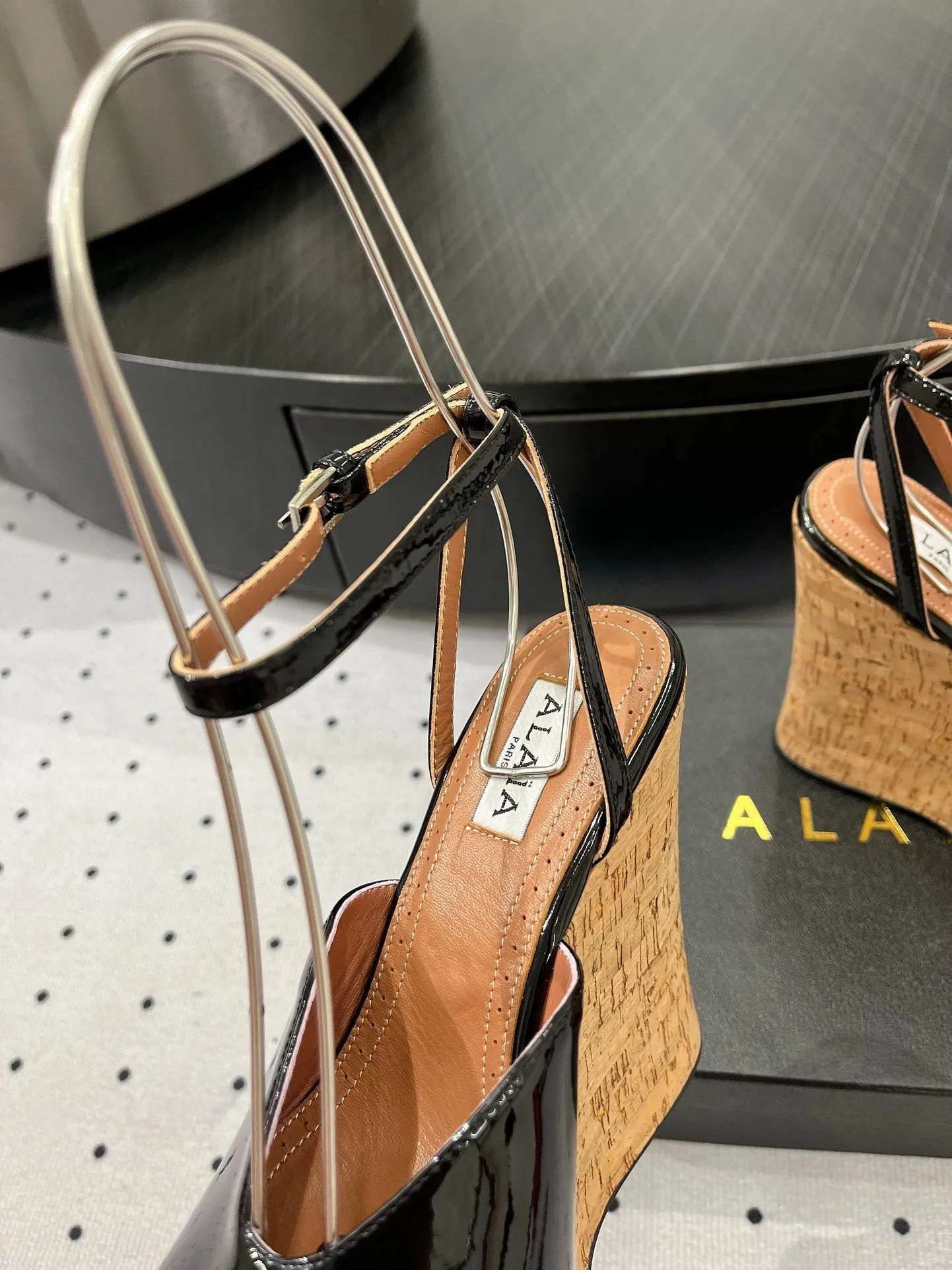 Alaila Wedge Sandals 135mm In Black Glossy Lambskin 954897