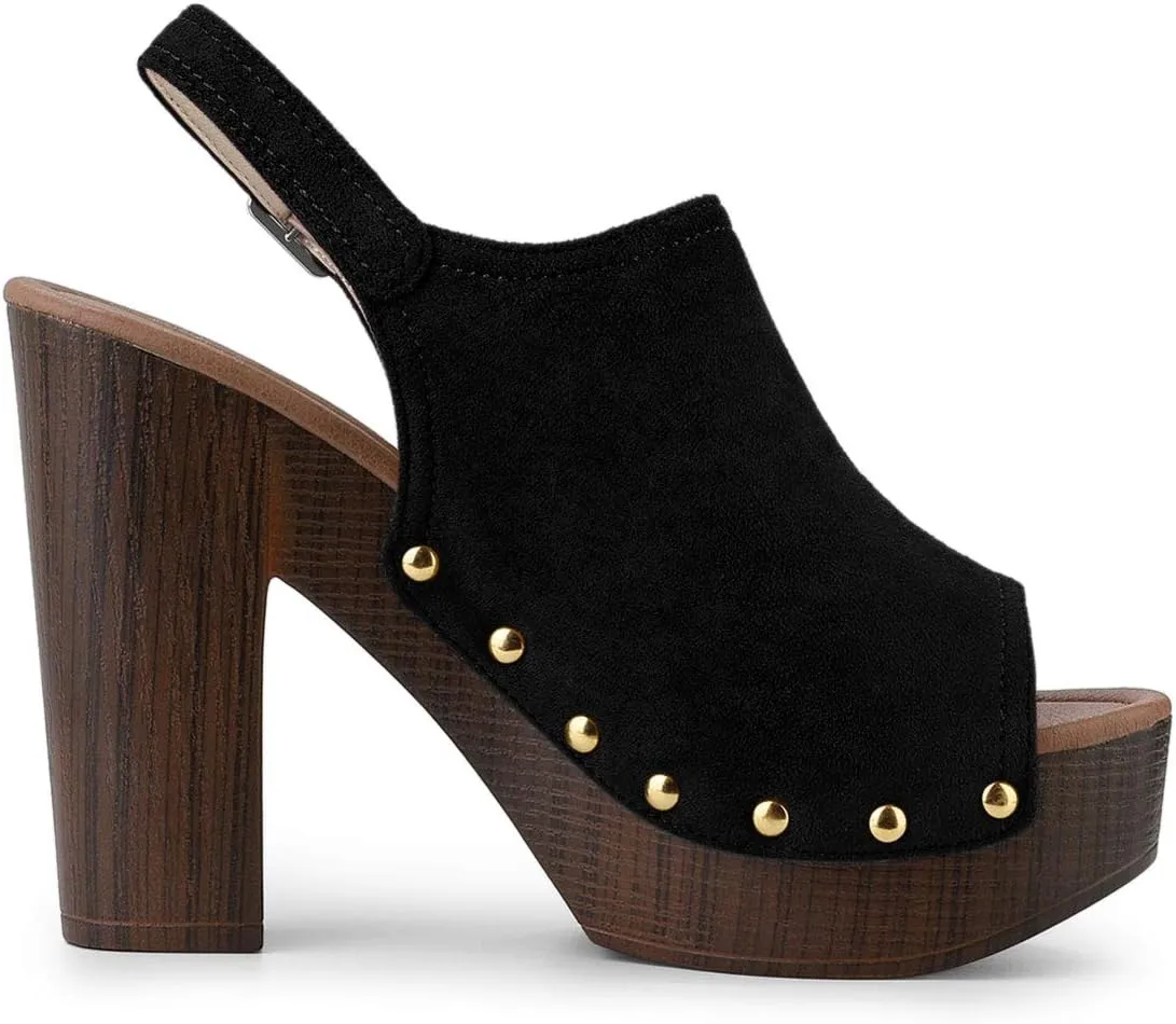 Allegra K Women's Open Toe Slingback Platform Chunky Heels Sandals