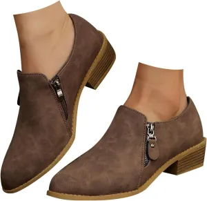 AMDBEL Boots for Women Ankle Booties, Women's Ankle Boots Low Heel Closed Toe Slip On Flat Boots Ladies Walking Short Booties
