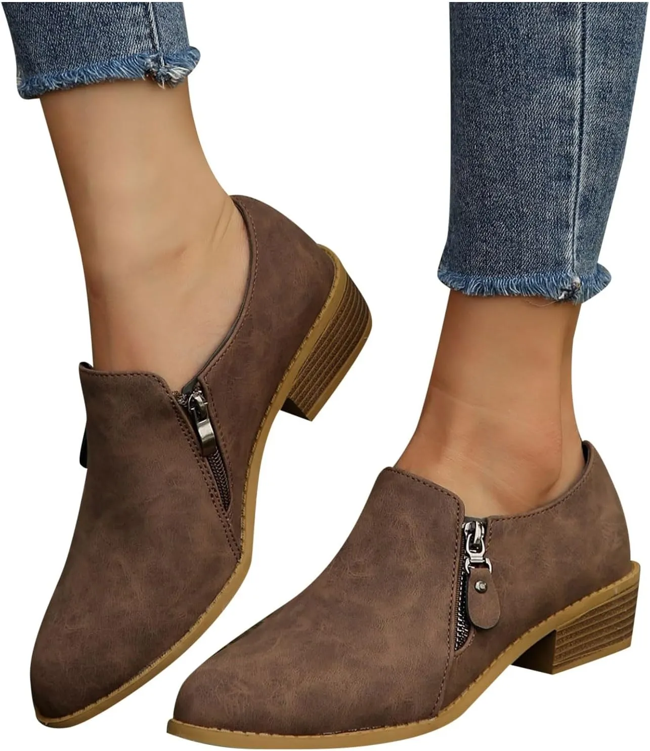 AMDBEL Boots for Women Ankle Booties, Women's Ankle Boots Low Heel Closed Toe Slip On Flat Boots Ladies Walking Short Booties
