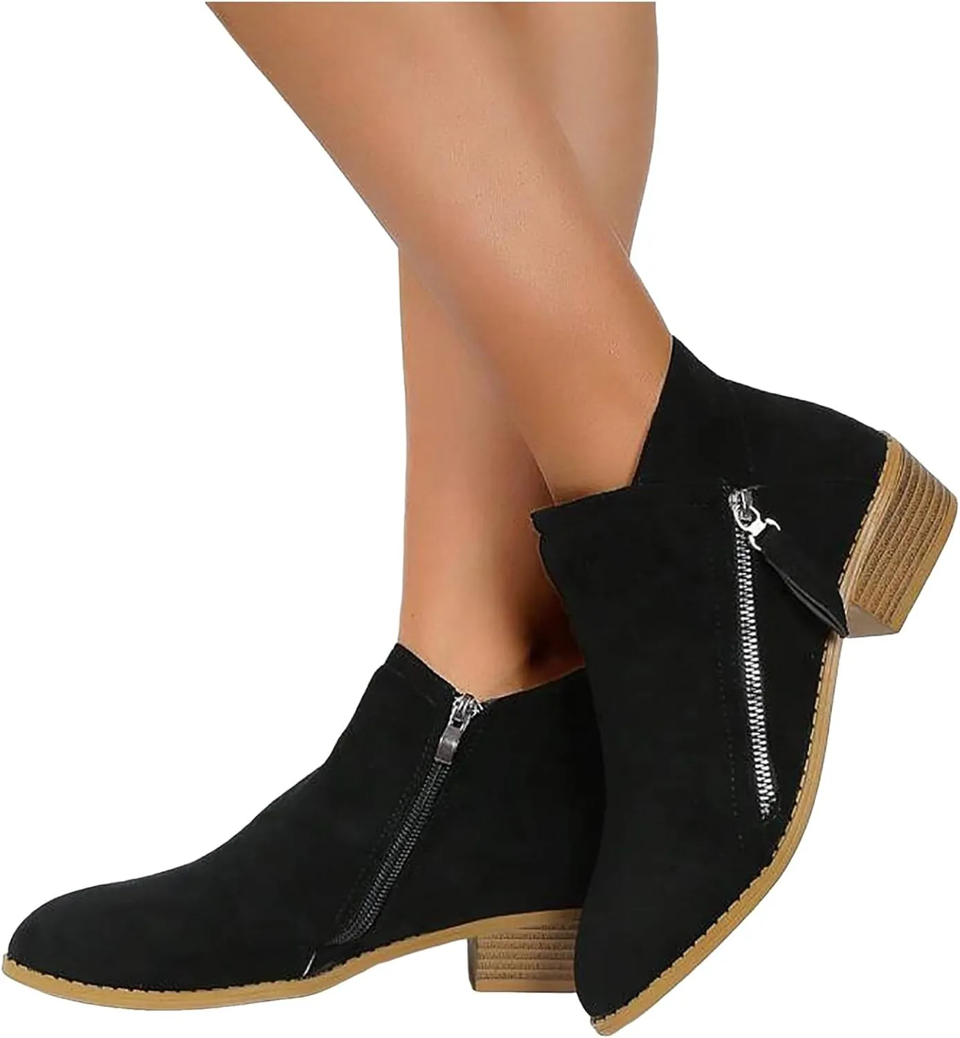 AMDBEL Boots for Women Ankle Booties, Women's Ankle Boots Slip on Pointed Toe Low Heel Side Zipper Suede Booties Winter Shoes