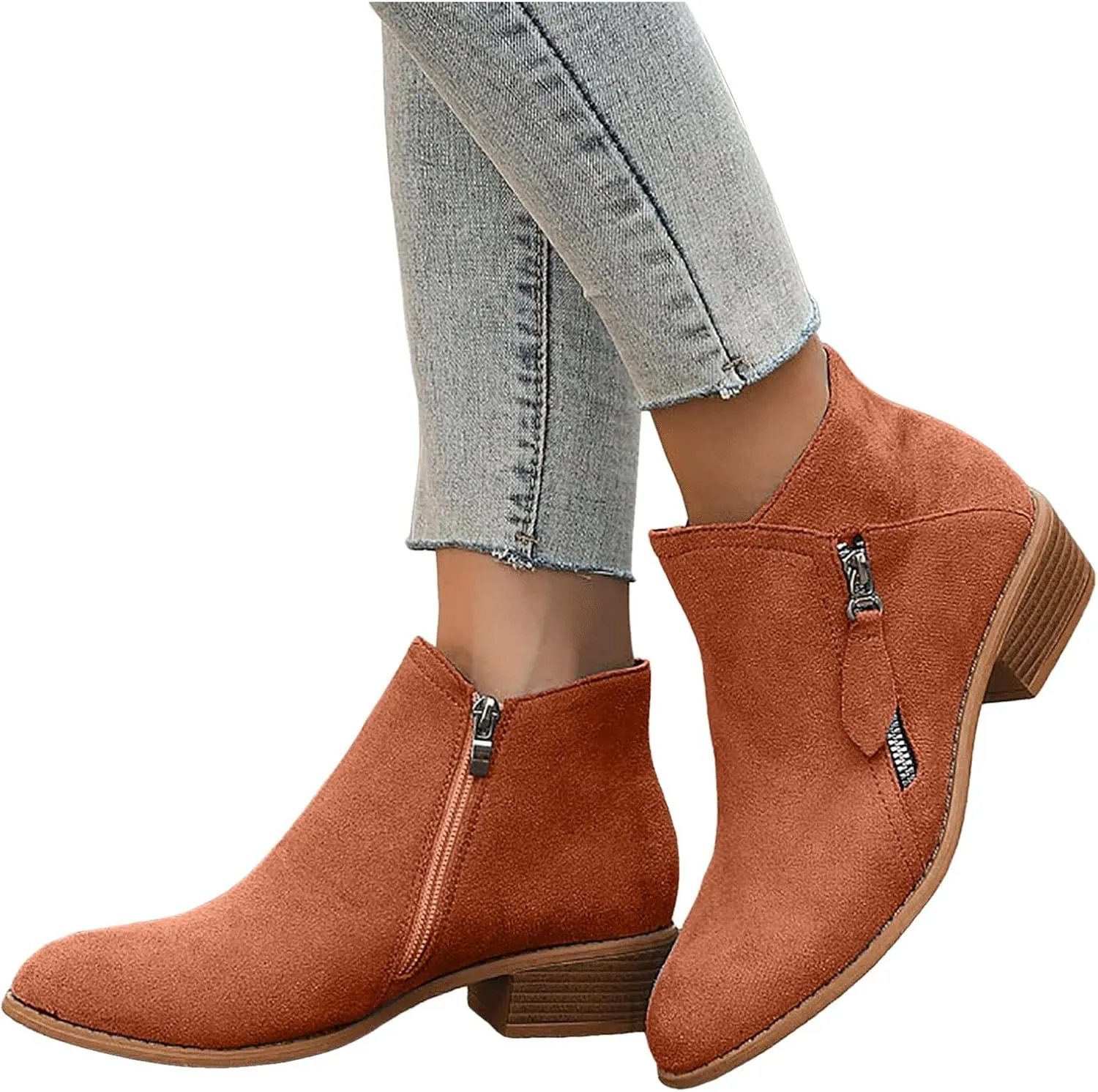 AMDBEL Boots for Women Ankle Booties, Women's Ankle Boots Slip on Pointed Toe Low Heel Side Zipper Suede Booties Winter Shoes