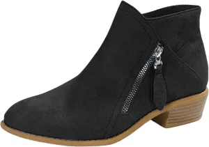 AMDBEL Boots for Women Ankle Booties, Women's Ankle Boots Slip on Pointed Toe Low Heel Side Zipper Suede Booties Winter Shoes