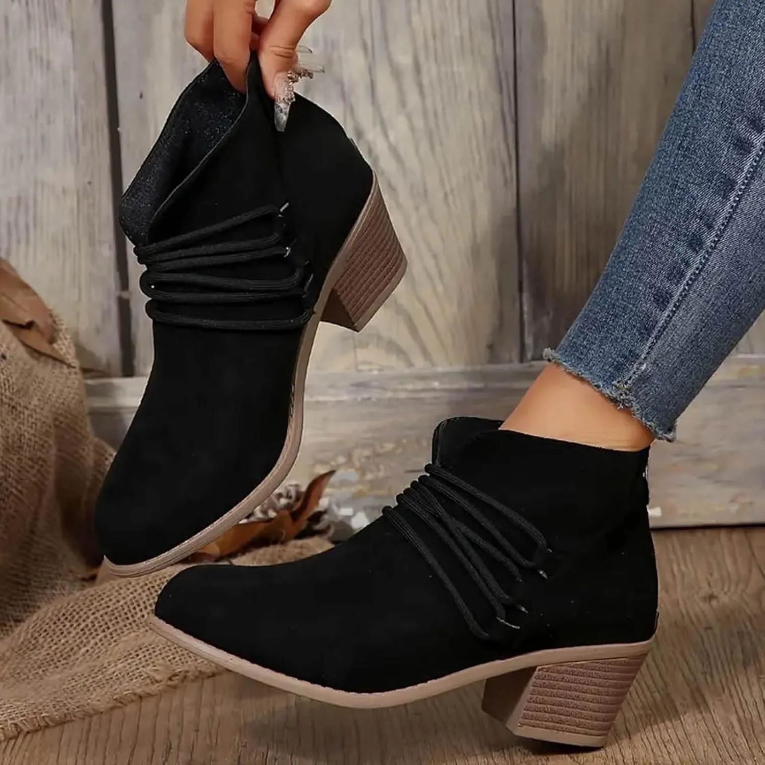 AMDBEL Fall Boots for Women 2024 Ankle Booties Fashion Low Heel Side Zipper Pointd Toe Suede Fall Winter Short Boots Shoes