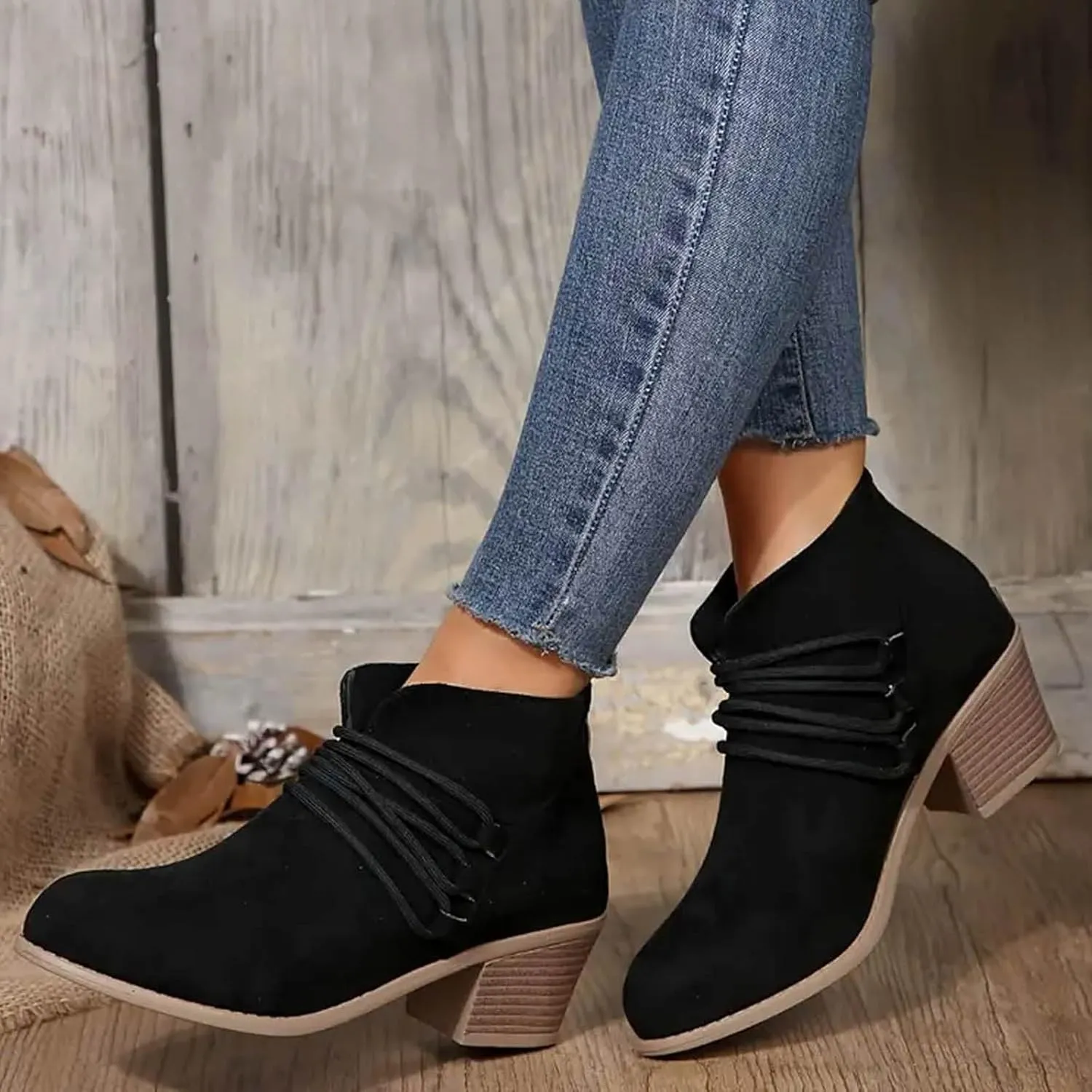 AMDBEL Fall Boots for Women 2024 Ankle Booties Fashion Low Heel Side Zipper Pointd Toe Suede Fall Winter Short Boots Shoes