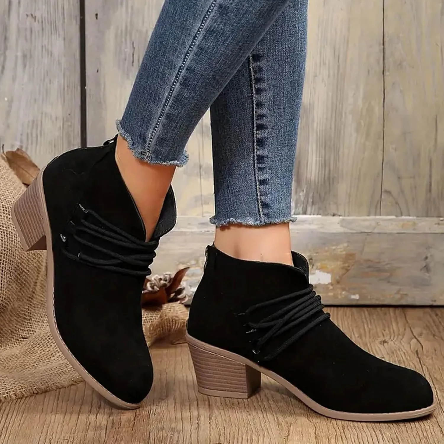 AMDBEL Fall Boots for Women 2024 Ankle Booties Fashion Low Heel Side Zipper Pointd Toe Suede Fall Winter Short Boots Shoes