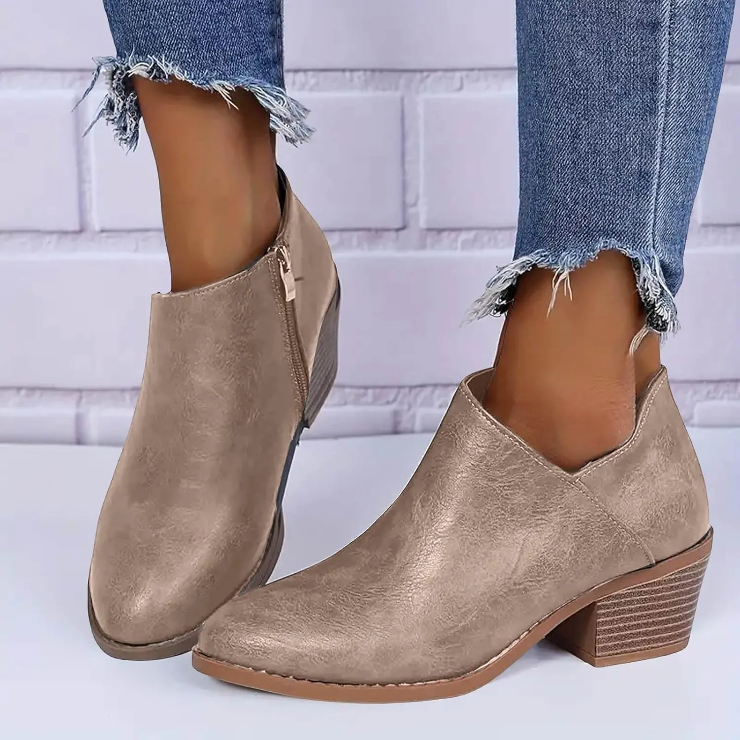 AMDBEL Winter Boots for Women 2024 Ankle Booties Dressy Low Heel Side Zipper Pointd Toe Fall Winter Short Boots Shoes