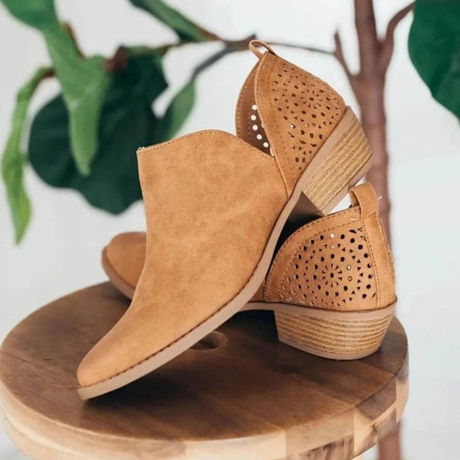 AMDBEL Winter Boots for Women 2024 Ankle Booties Low Heel Short Boots Chelsea Boots Hollow Out Pointd Toe Fall Winter Shoes
