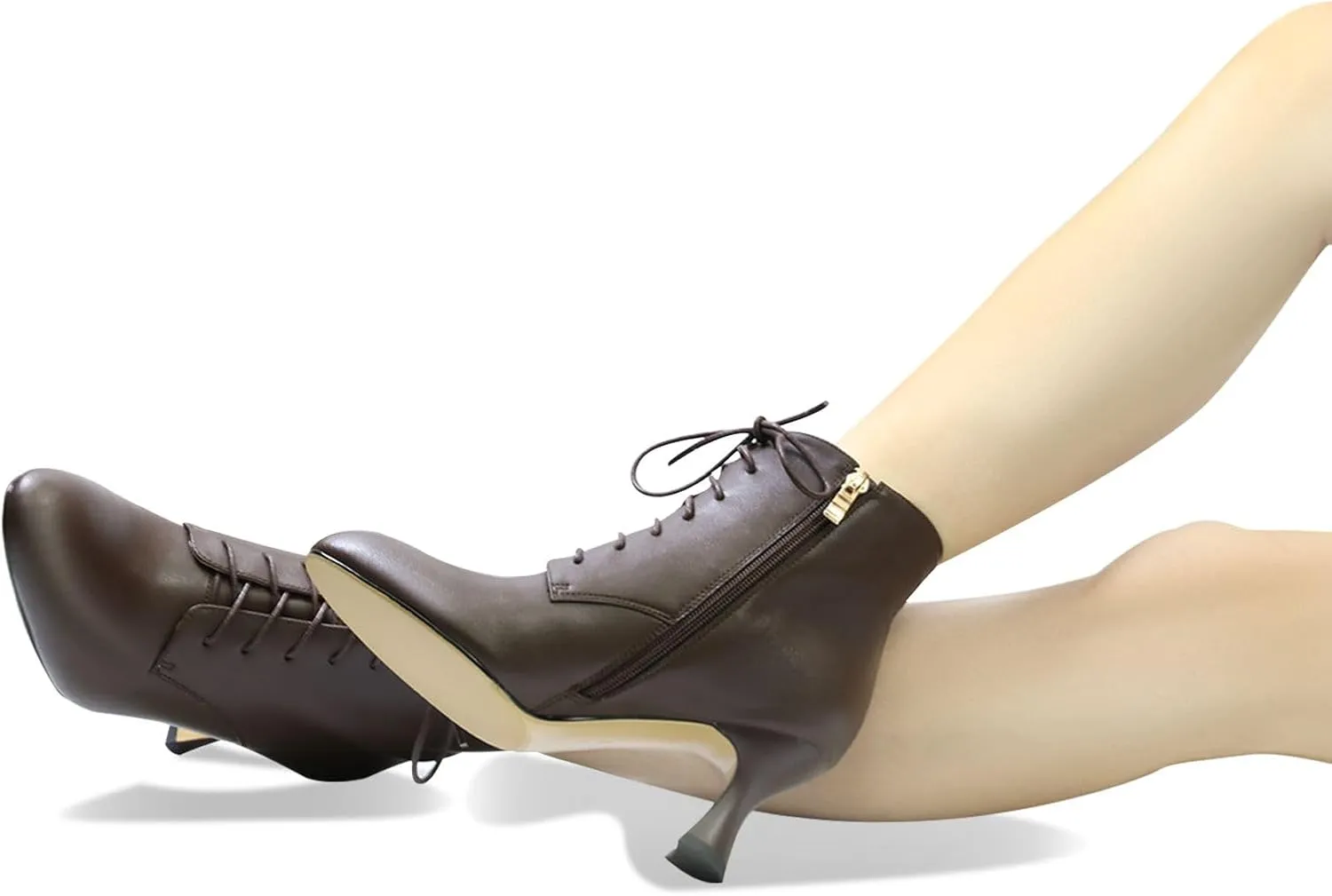 Ankle Boots for Women High Heel Pointed Toe Ankle Boots Lace up Side Zipper Kitten Heels