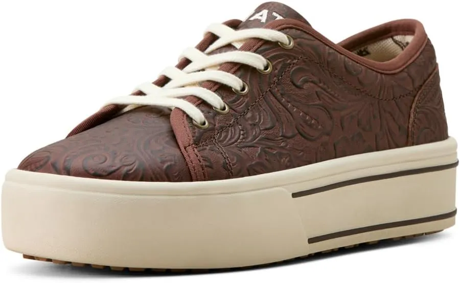 ARIAT Womens Skylar Floral Embossed Lace Up Sneakers Shoes Casual - Brown