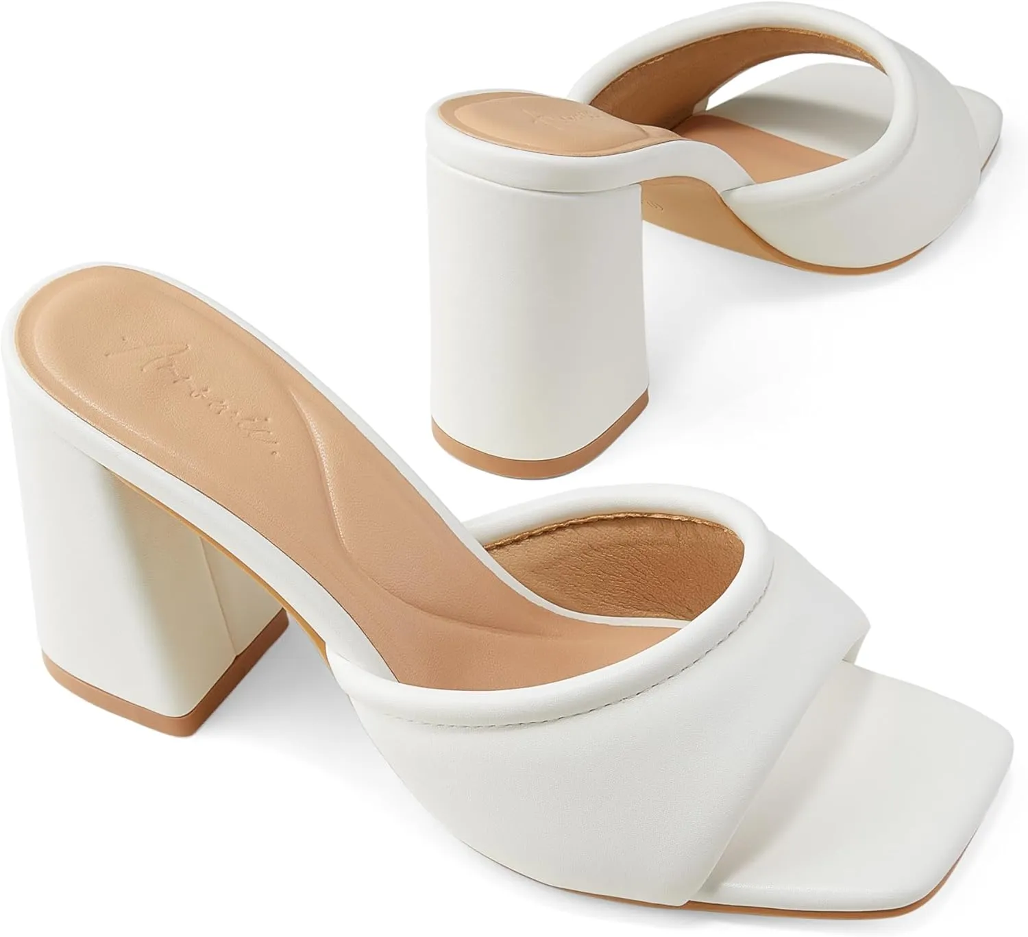 Arromic Women's Square Open Toe Heels Sandals Comfortable Block Chunky Heeled Sandals Slip on Heels Summer Evening Party Wedding Prom Dress Pumps Shoes