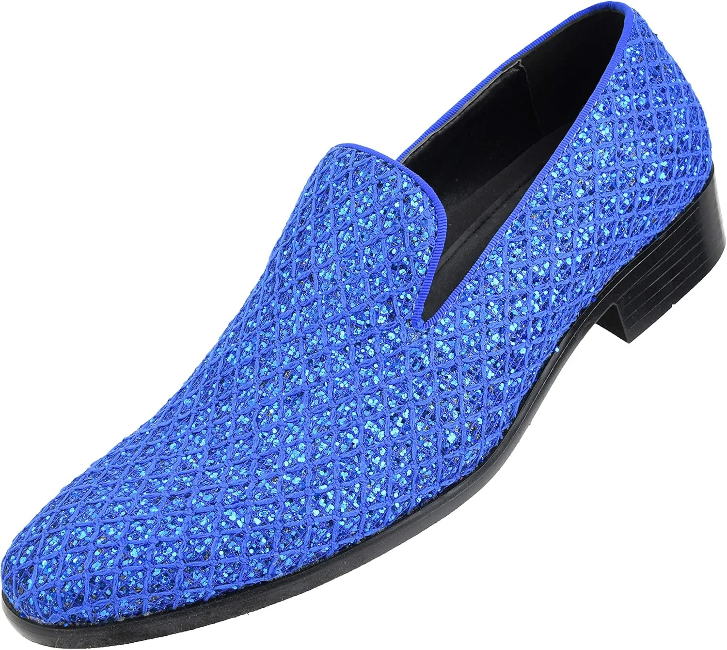 Bolano Sarlo Men's Dress Shoes, Black Glitter Loafer for Prom, Metallic Tuxedo Slip-on