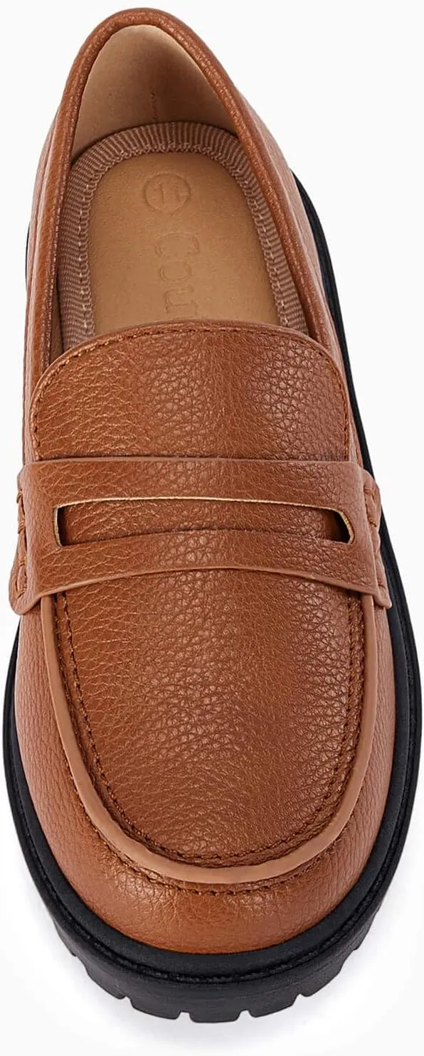 Coutgo Girls Slip On Penny Loafers Comfort Round Toe Platform School Uniform Dress Shoes