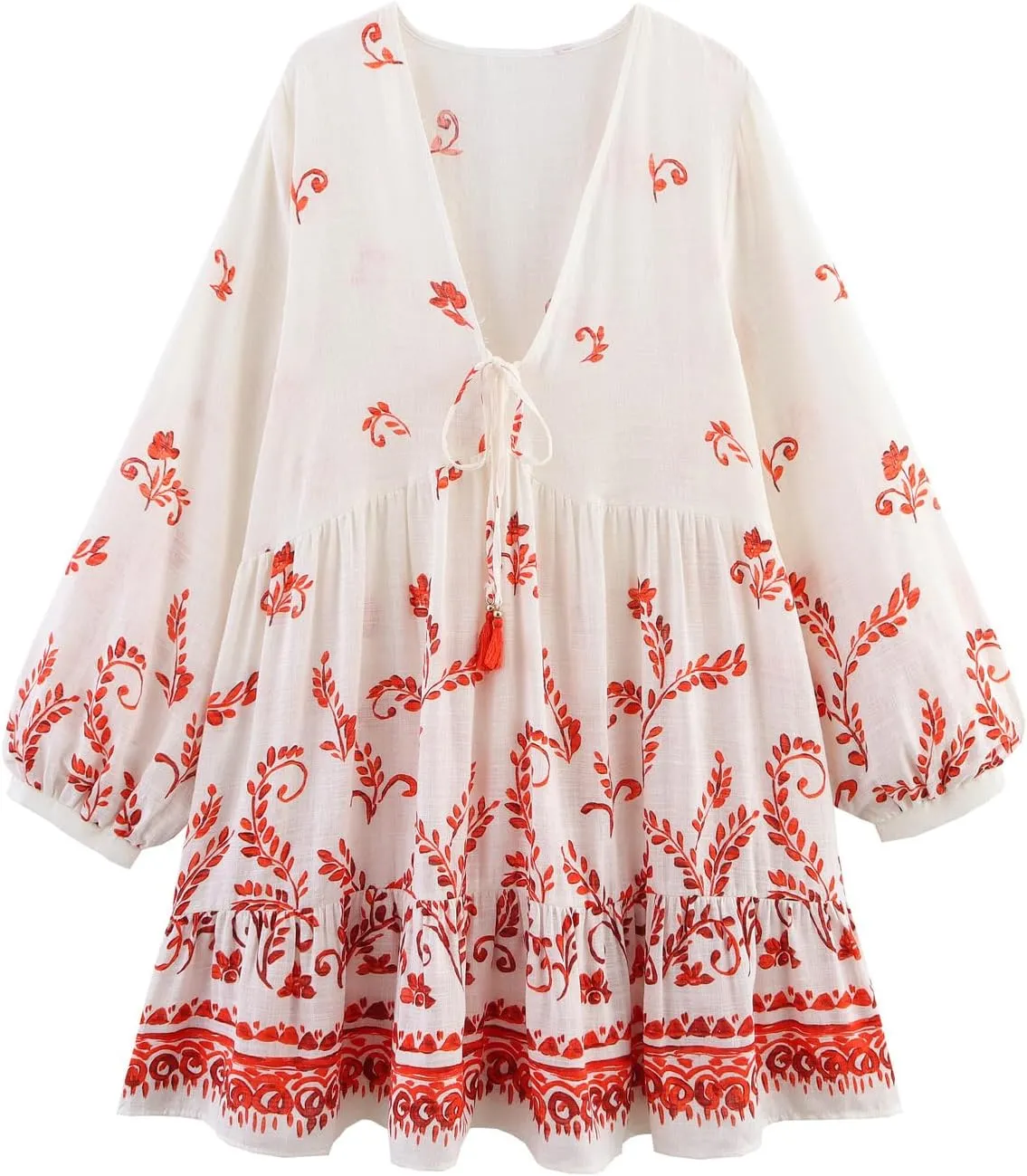 Cute Floral Summer Dresses Mini Summer Long Sleeve Ruffled Casual Beach Going Out Dresses