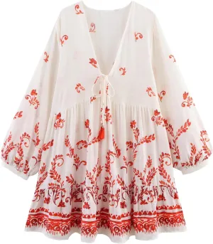 Cute Floral Summer Dresses Mini Summer Long Sleeve Ruffled Casual Beach Going Out Dresses