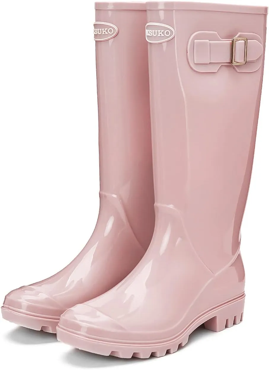 DKSUKO Women's Tall Rain Boots Garden Boots Waterproof Wellington Rubber Boots