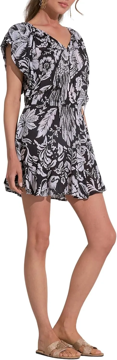 ELAN Women's Short Sleeve Elastic Waist Flowy Mini Dress