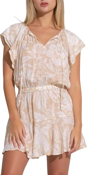 ELAN Women's Short Sleeve Elastic Waist Flowy Mini Dress