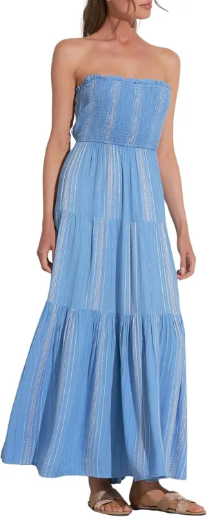 ELAN Women's Strapless Tie-Back Smocked Bodice Cover-Up Maxi Dress