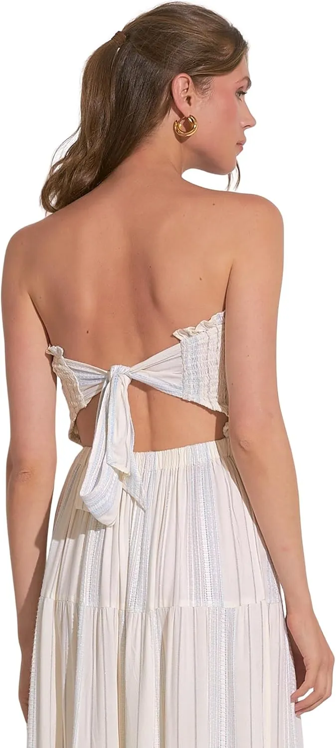 ELAN Women's Strapless Tie-Back Smocked Bodice Cover-Up Maxi Dress