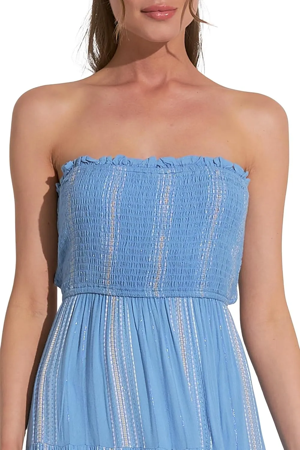ELAN Women's Strapless Tie-Back Smocked Bodice Cover-Up Maxi Dress