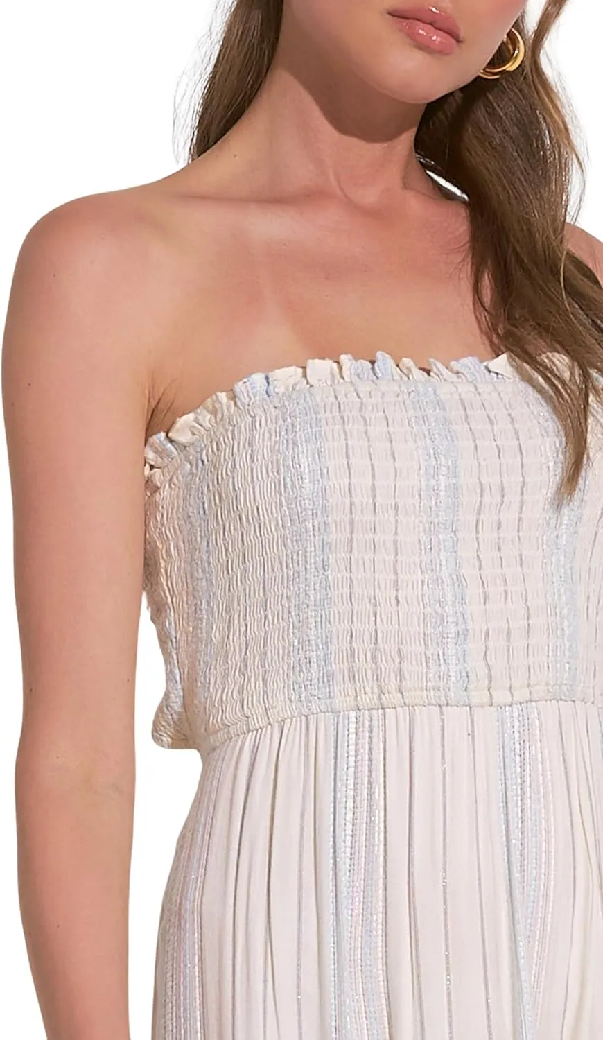 ELAN Women's Strapless Tie-Back Smocked Bodice Cover-Up Maxi Dress