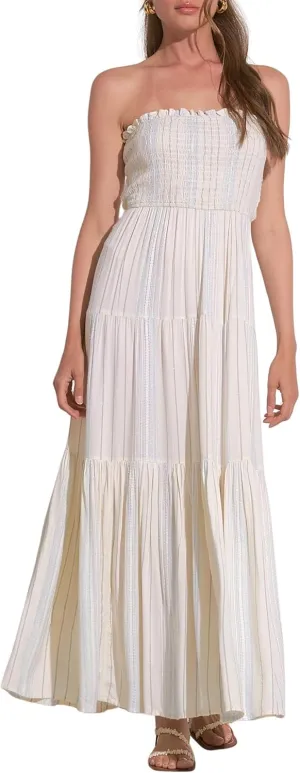 ELAN Women's Strapless Tie-Back Smocked Bodice Cover-Up Maxi Dress