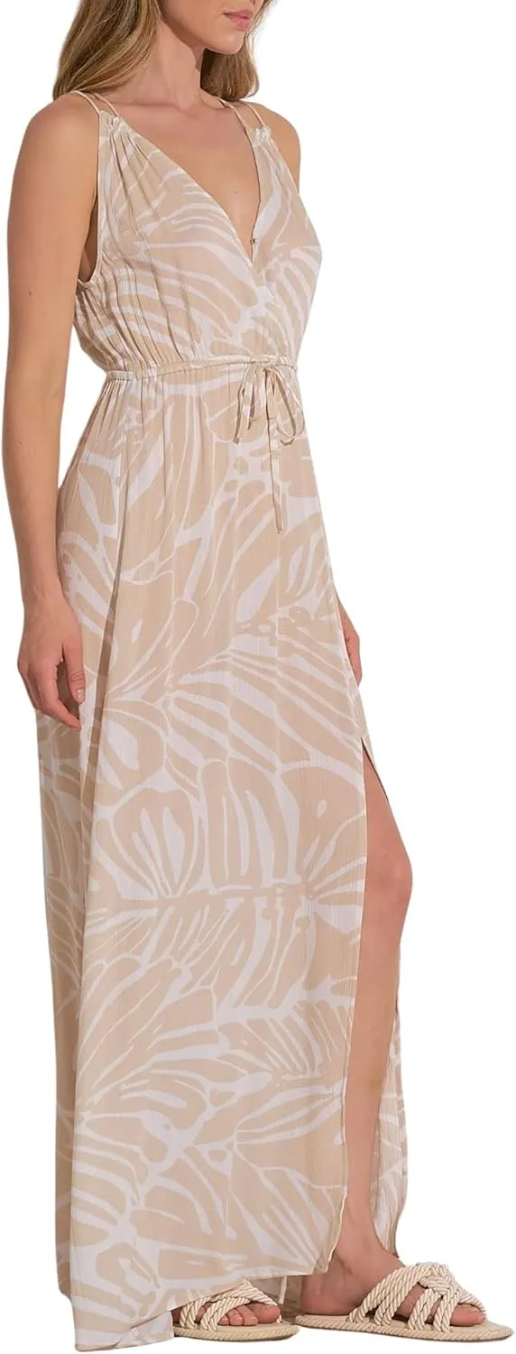 ELAN Women's Tie-Back Spaghetti Strap V-Neck Maxi Dress