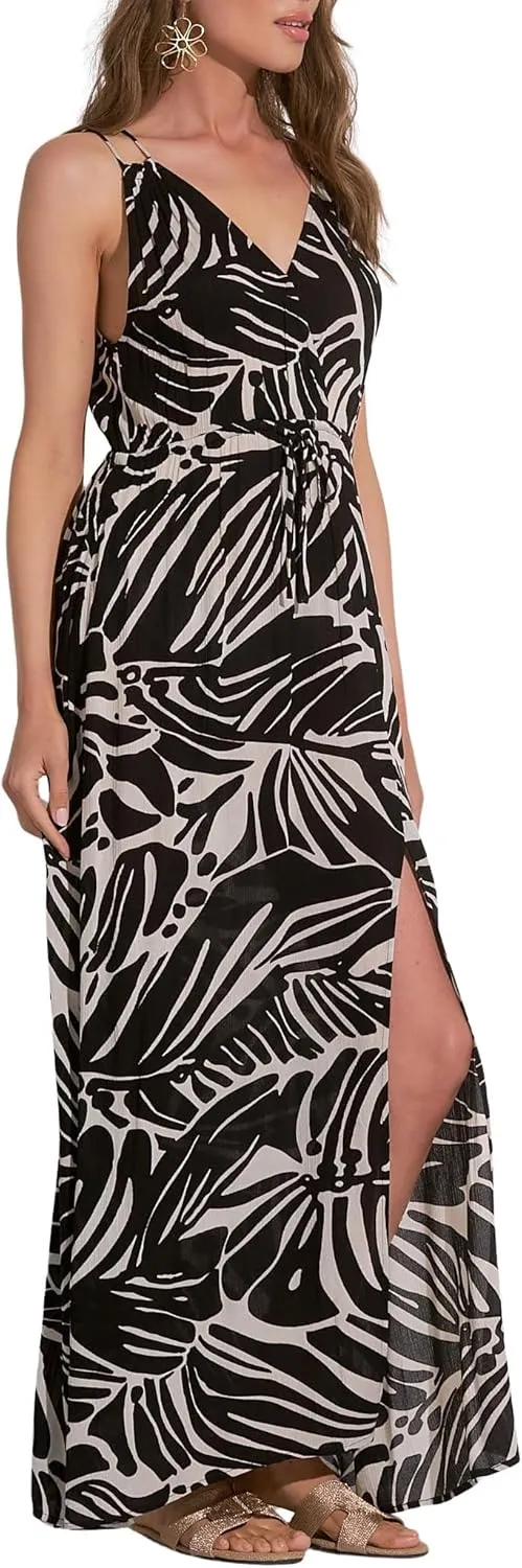 ELAN Women's Tie-Back Spaghetti Strap V-Neck Maxi Dress
