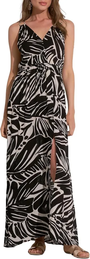 ELAN Women's Tie-Back Spaghetti Strap V-Neck Maxi Dress