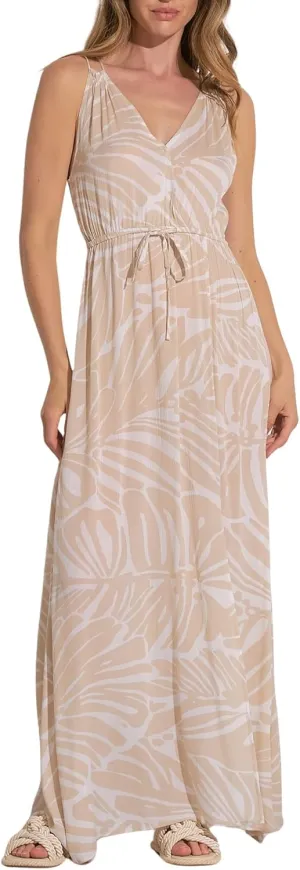 ELAN Women's Tie-Back Spaghetti Strap V-Neck Maxi Dress