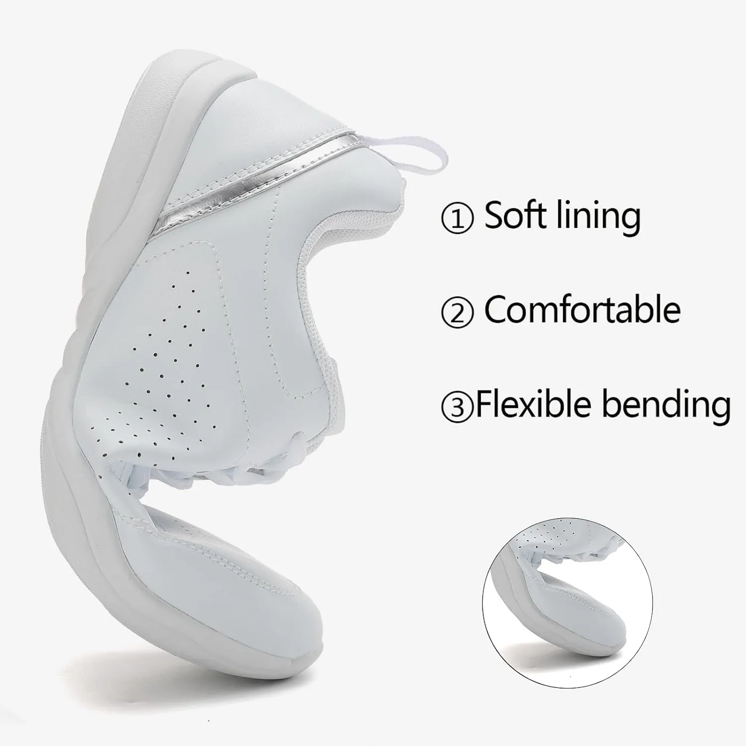 FLIOZY Cheer Shoes Women White Cheerleading Shoes Girls Dance Flats Tennis Competition Walking Sneakers