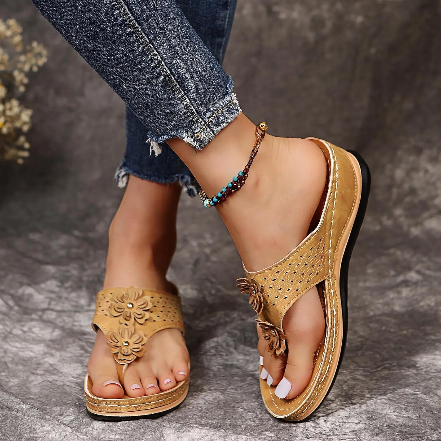 Flip Flops for Women, Orthopedic Sandals with Arch Support, Comfortable Walking Platform Wedge Shoes, Dressy Summer Slip on Thick Cushion Slippers