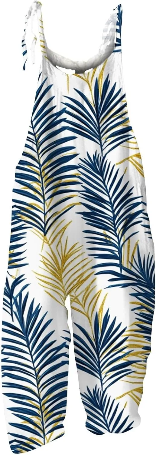 Floral Jumpsuits for Women, Boho Vacation Fashion Casual Beach Hawaii Spring Loose rompers for women