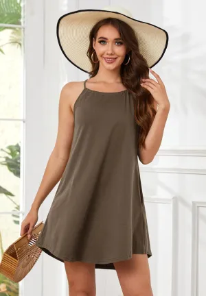 For G and PL Women's Summer Halter Sundress Sleeveless Mini Beach Dress with Pockets