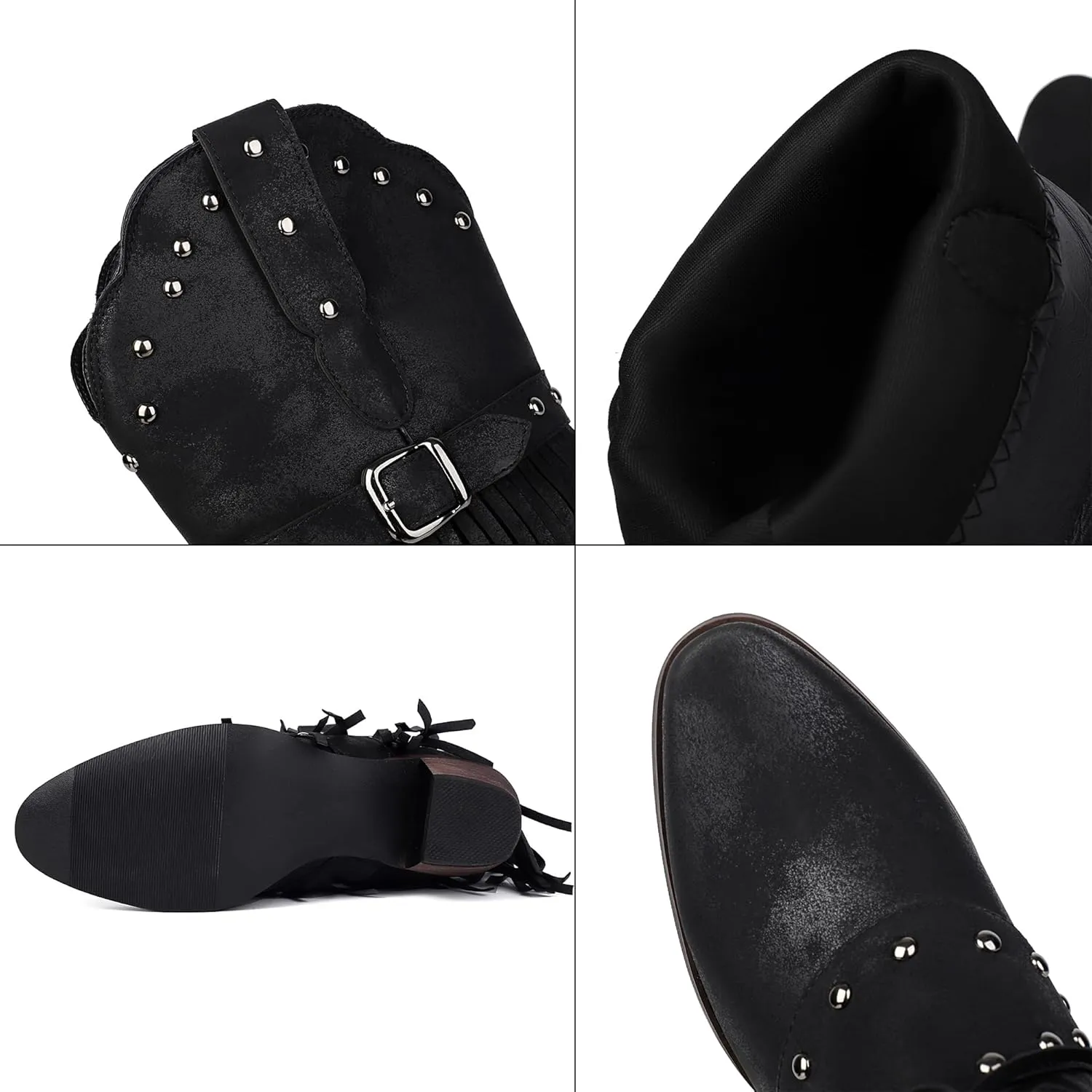 Fringe Cowboy Boots for Women Mid Calf Studded Pointed Toe Western Tassel Cowgirl Boots Women