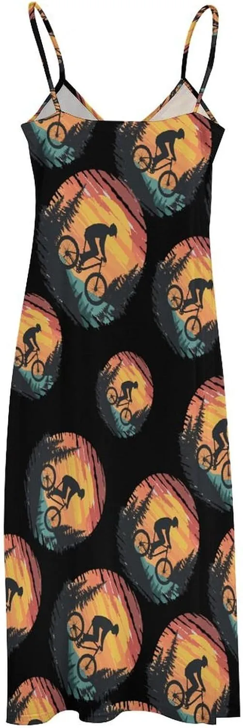 Funny Bike Riding Rider Womens Summer Long Dress Casual Sleeveless Sundress Loose V Neck Tank Dresses for Beach