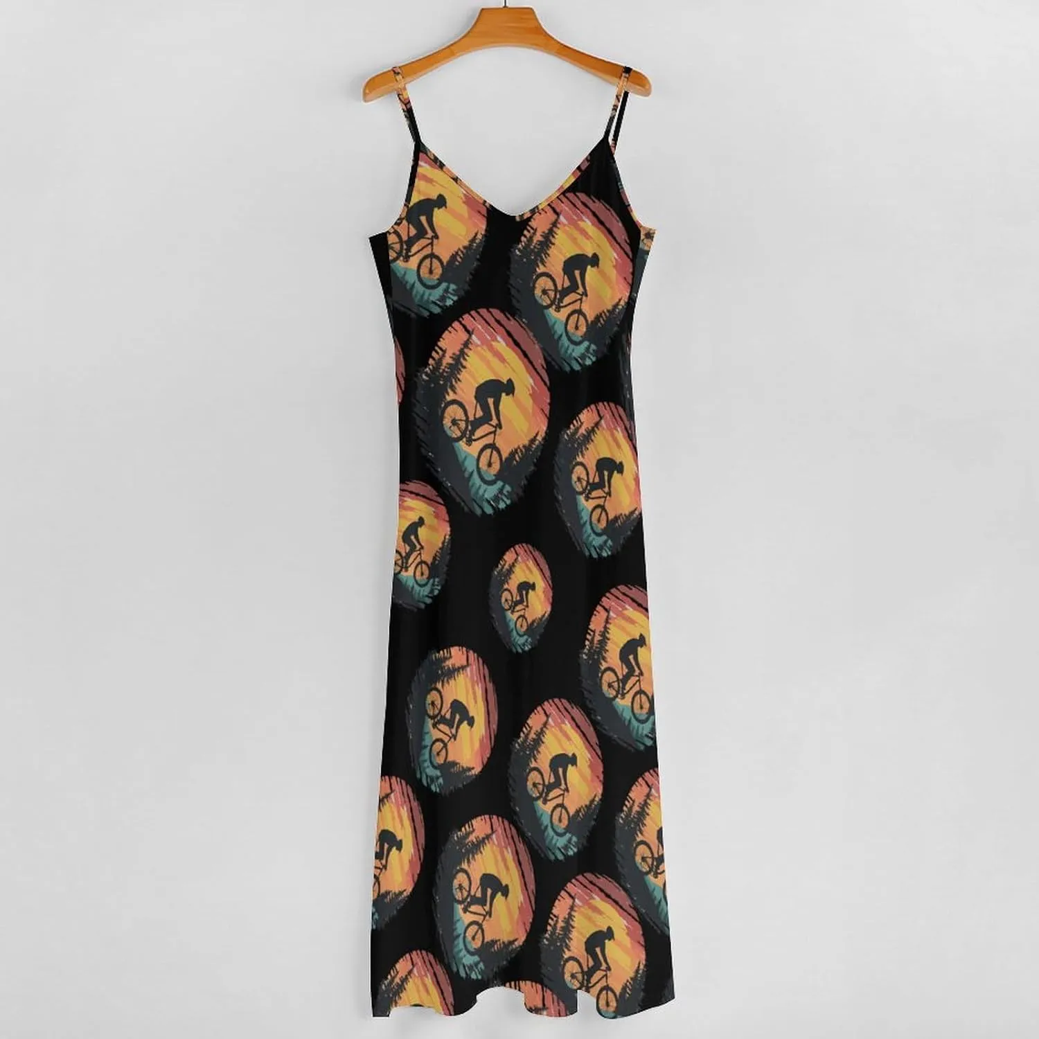 Funny Bike Riding Rider Womens Summer Long Dress Casual Sleeveless Sundress Loose V Neck Tank Dresses for Beach