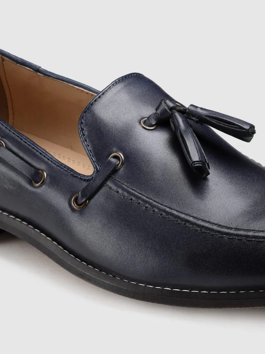Genuine Leather Navy Tassel Loafers