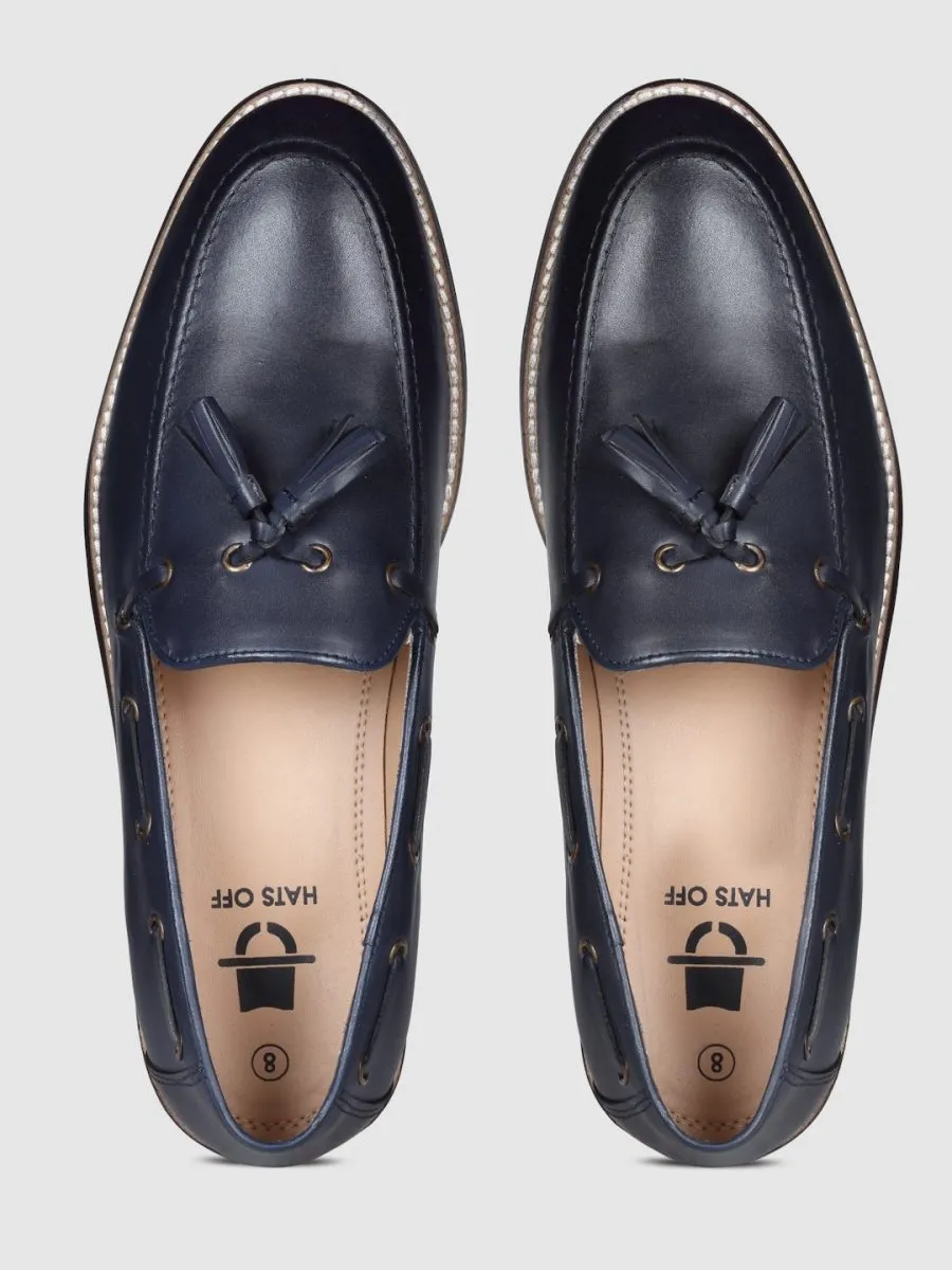 Genuine Leather Navy Tassel Loafers
