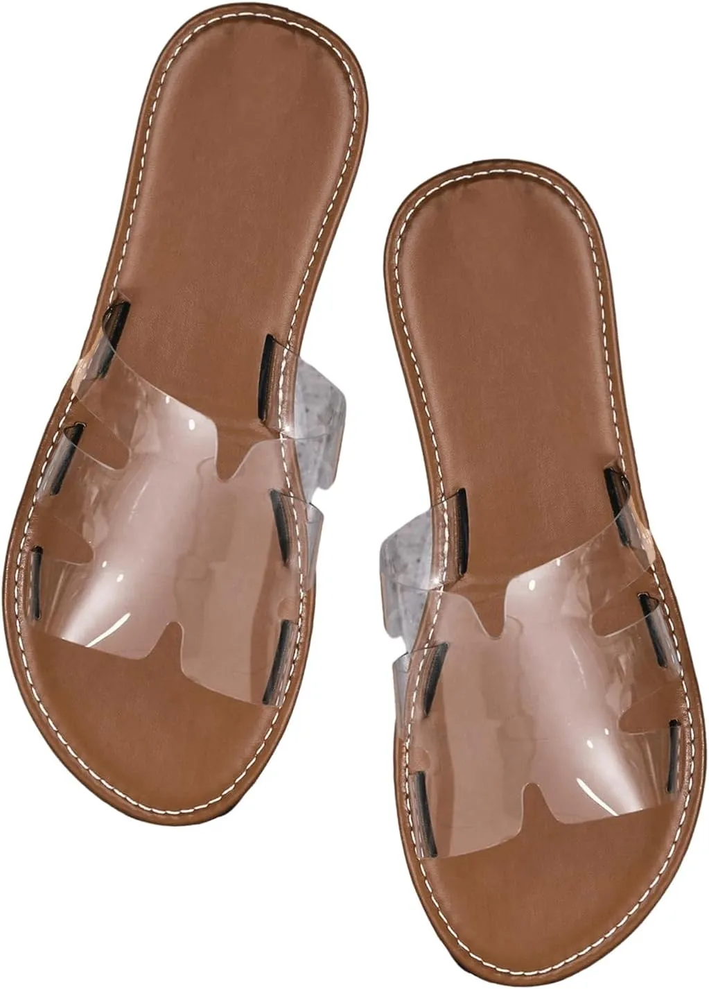 GORGLITTER Women's Clear Sandals Rhinestone Summer Vacation Beach Flats Slippers Open Toe Slide Sandals