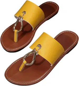 GORGLITTER Women's Ring Thong Flat Sandals Open Toe Flip Flops Leather Slippers Dressy Slides